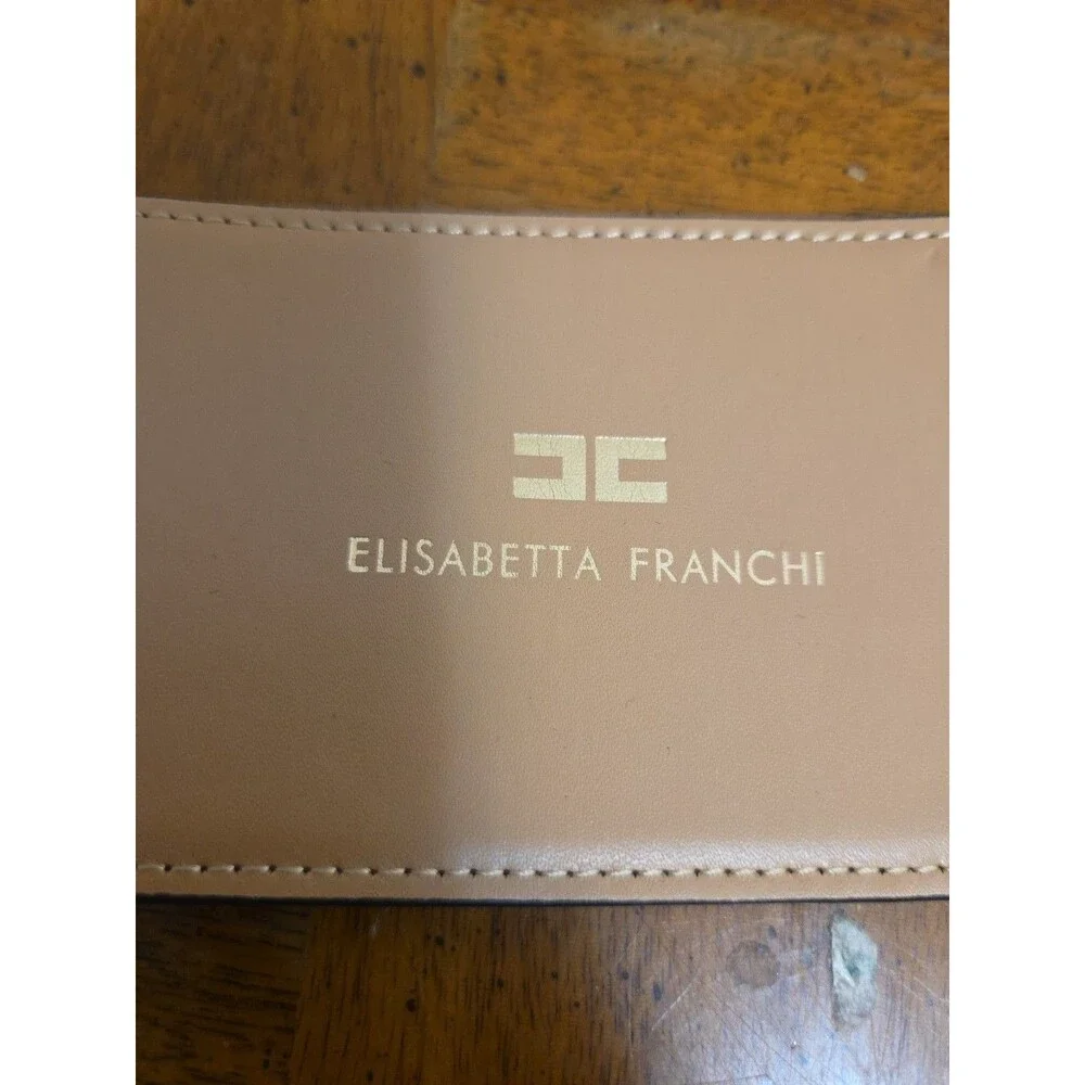 Elisabetta Franchi Black Vegan Leather Wide Belt 42 Gold Metal Logo Buckle NWT